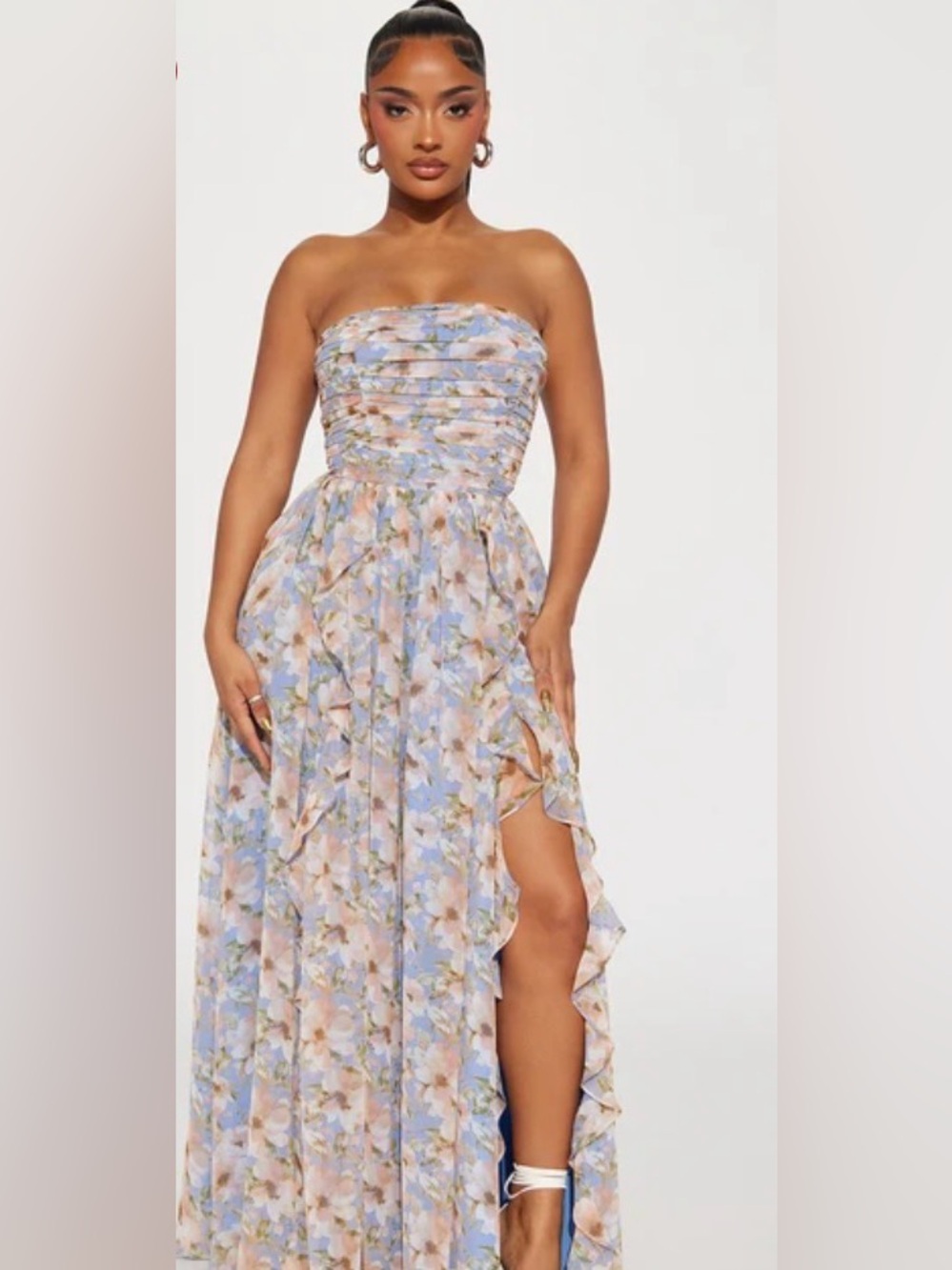 Fashion nova - Floral Strapless Maxi Dress in Light Blue